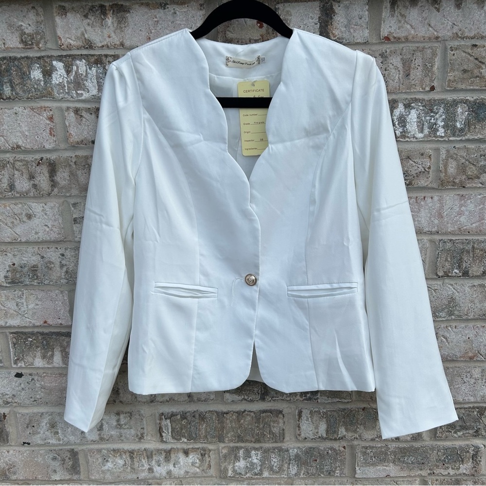 Shi Long Fashion White Scalloped One Button Blazer NWT XL